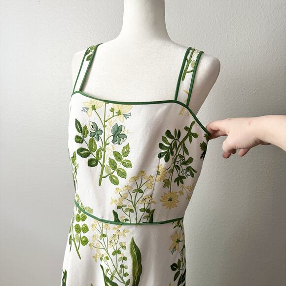 LOFT Linen Blend White‎ & Green Summer Fit n Flare Dress Women’s Size 10 - Picture 2 of 9